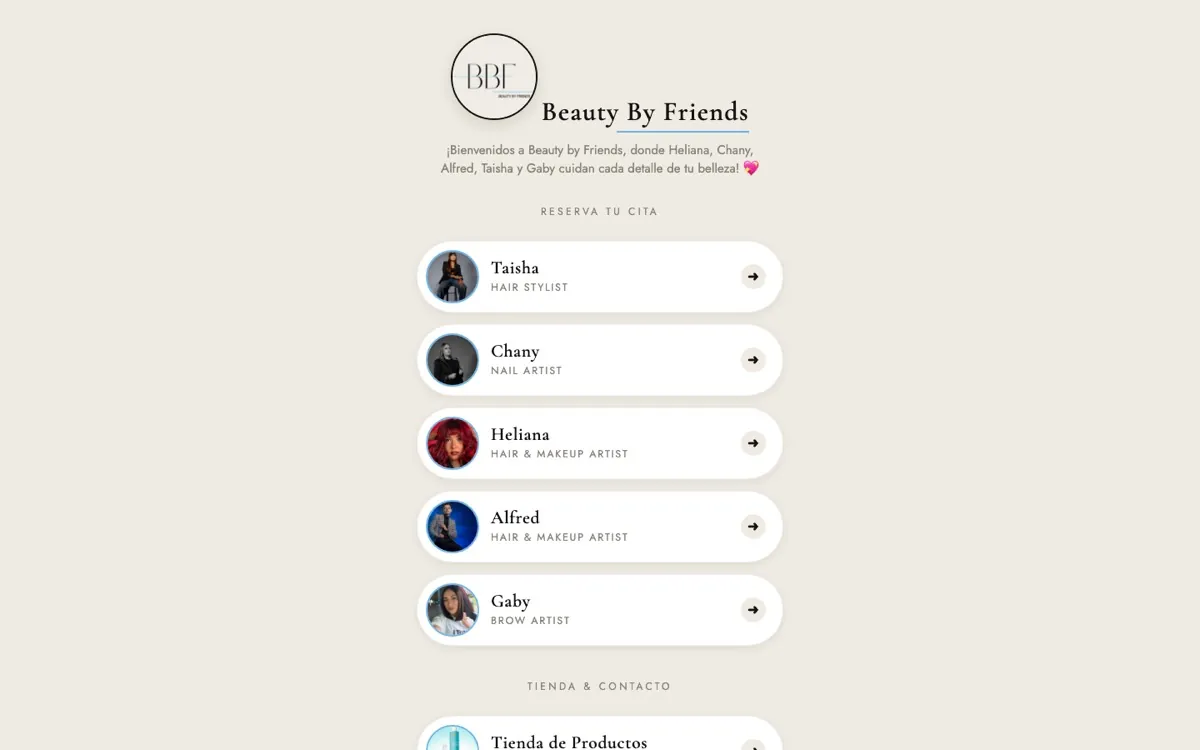 beautybyfriends.store — web de citas y tienda para Beauty By Friends